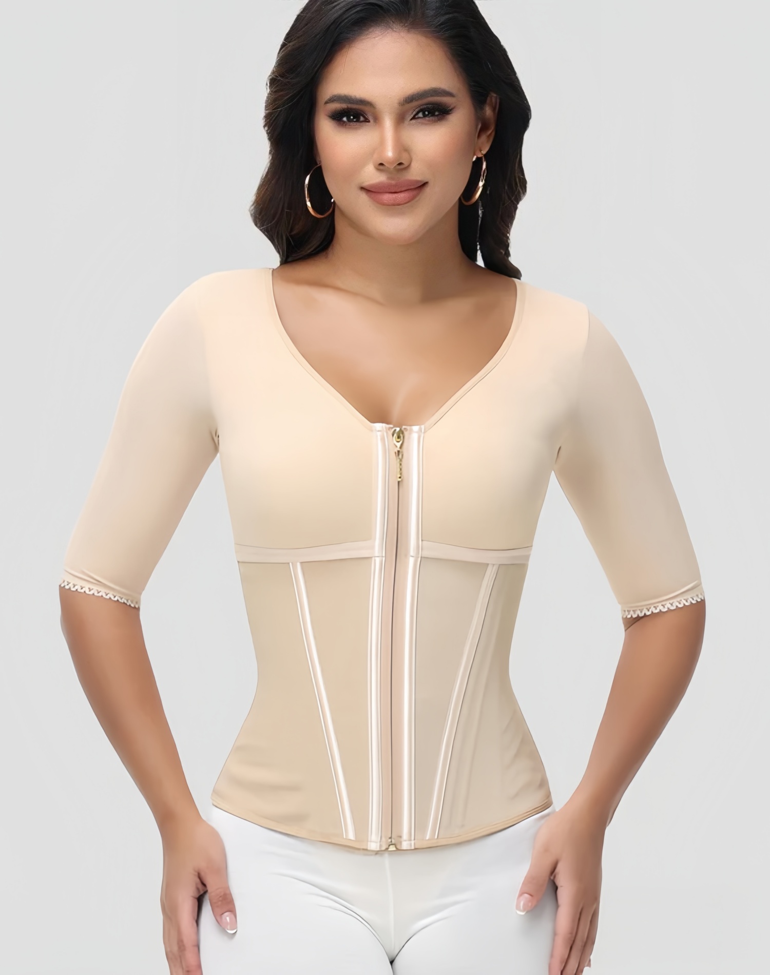 Womens Shapewear Tank Top - Front Zipper Boned Waist Cincher Corset